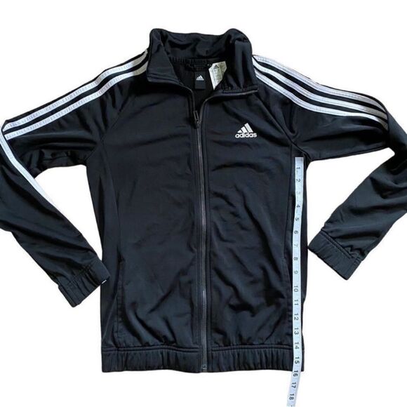 Adidas Classic Zip Up Long Sleeve Track Jacket Black & White 3 Stripe Size Small - Picture 9 of 13